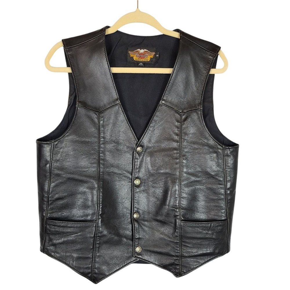 Harley Davidson Vtg Leather Motorcycle Vest Men Sm